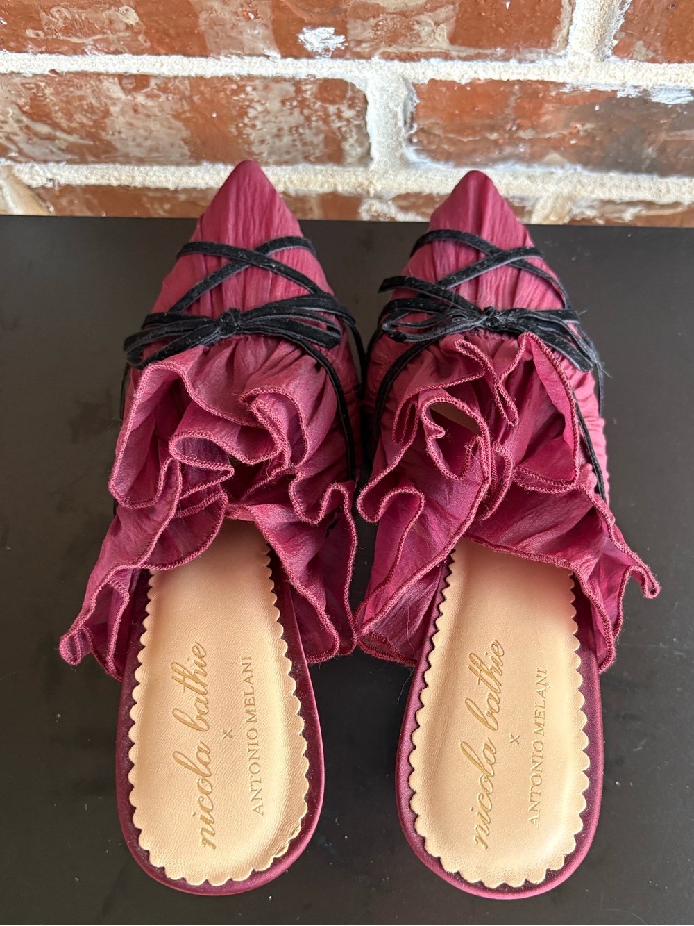 Antonio Melani x Nicola Bathie Sophia Chiffon Velvet Bow Dress Mules Size 9 - Picture 6 of 14
